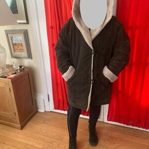 Women's Brown Suede Reversible Hooded Jacket